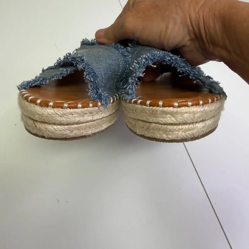 G by GUESS Blue Denim Frayed Espadrille Platform Slide Sandals Womens 8 Y2K
